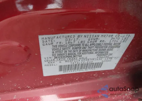 2017 Nissan Versa Note S Plus z USA, uszkodzony, nr VIN 3N1CE2CP0HL367744